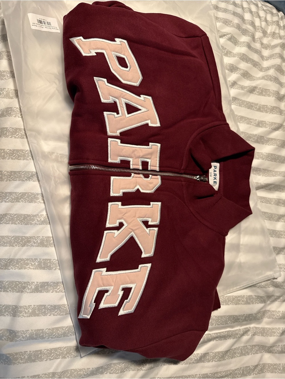 PARKE varsity zip sweatshirt s/m wine
